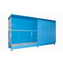 Contenedor de estantes Bauer tipo CEN 59-2 IBC, 2 niveles de estantes, puerta corredera, 2000 l, ancho 6255 x fondo 1550 x alto 3450 mm, azul claro RAL 5012